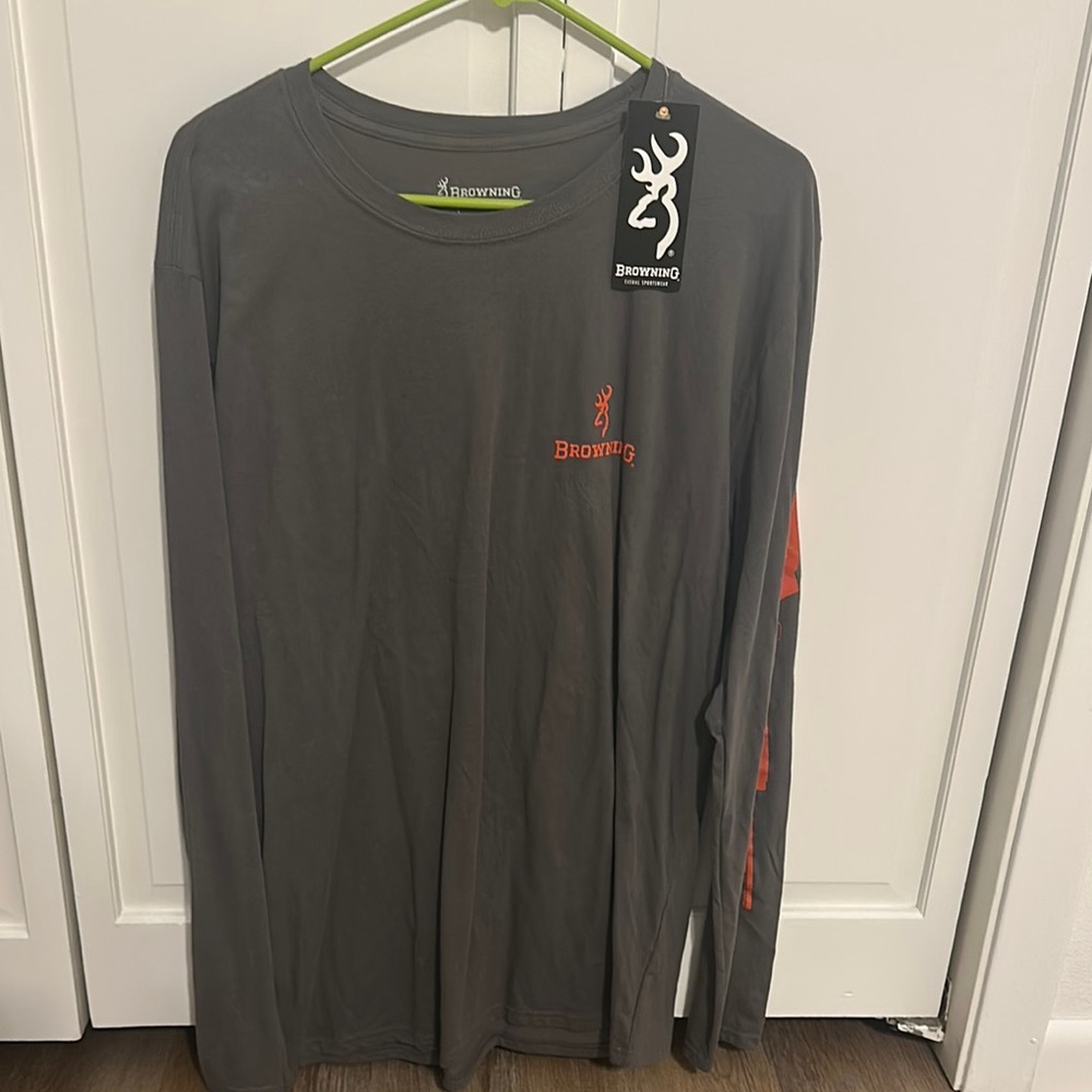 Browning Men's Charcoal and Orange Long Sleeve Tee
